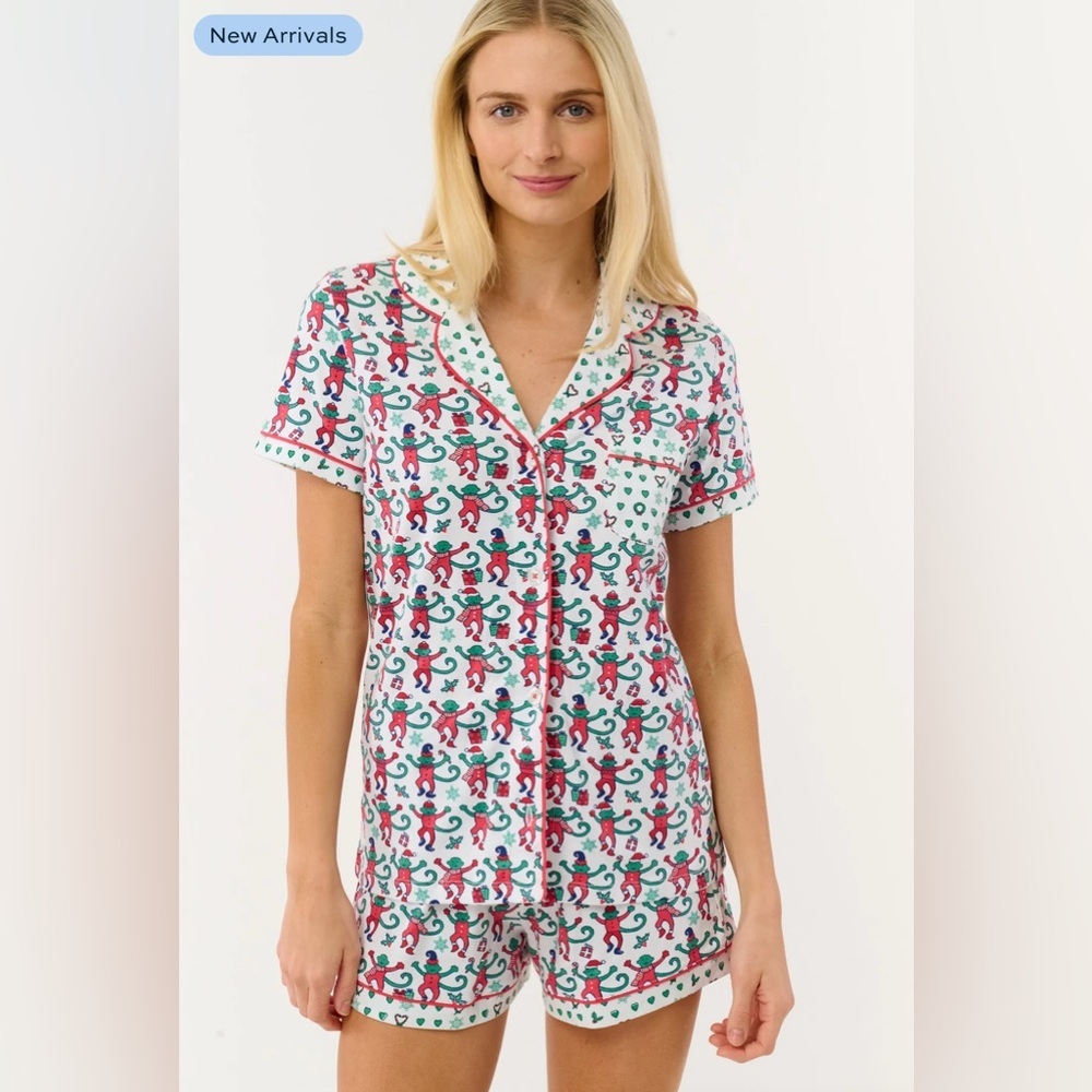 NWT Roller Rabbit Women’s Monkey Mas Patchwork Polo Pajamas size Large